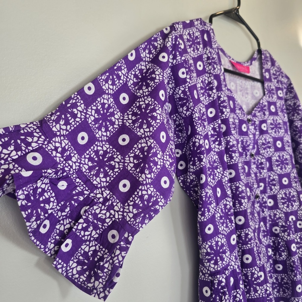 Women's Summer Printed Sz.S/M Vacation Bohemian Long Dress Purple.E183 - Picture 3 of 10